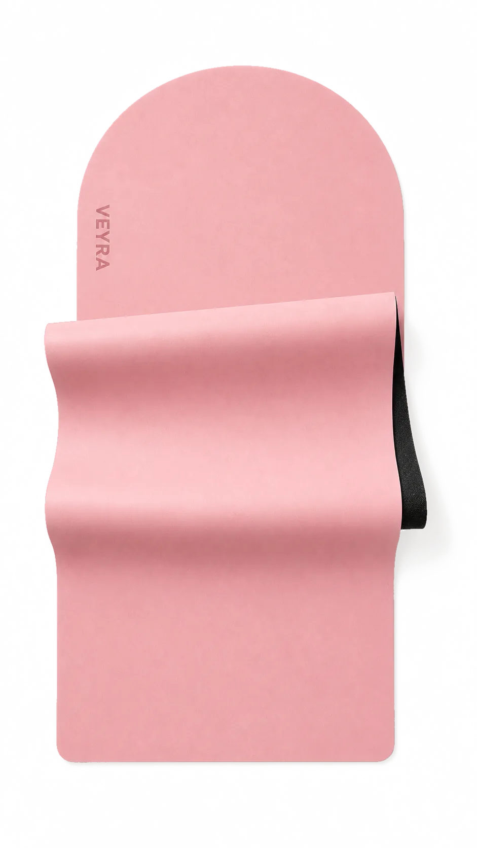 The VEYRA Mat — studio pink arched yoga mat with debossed logo on the side